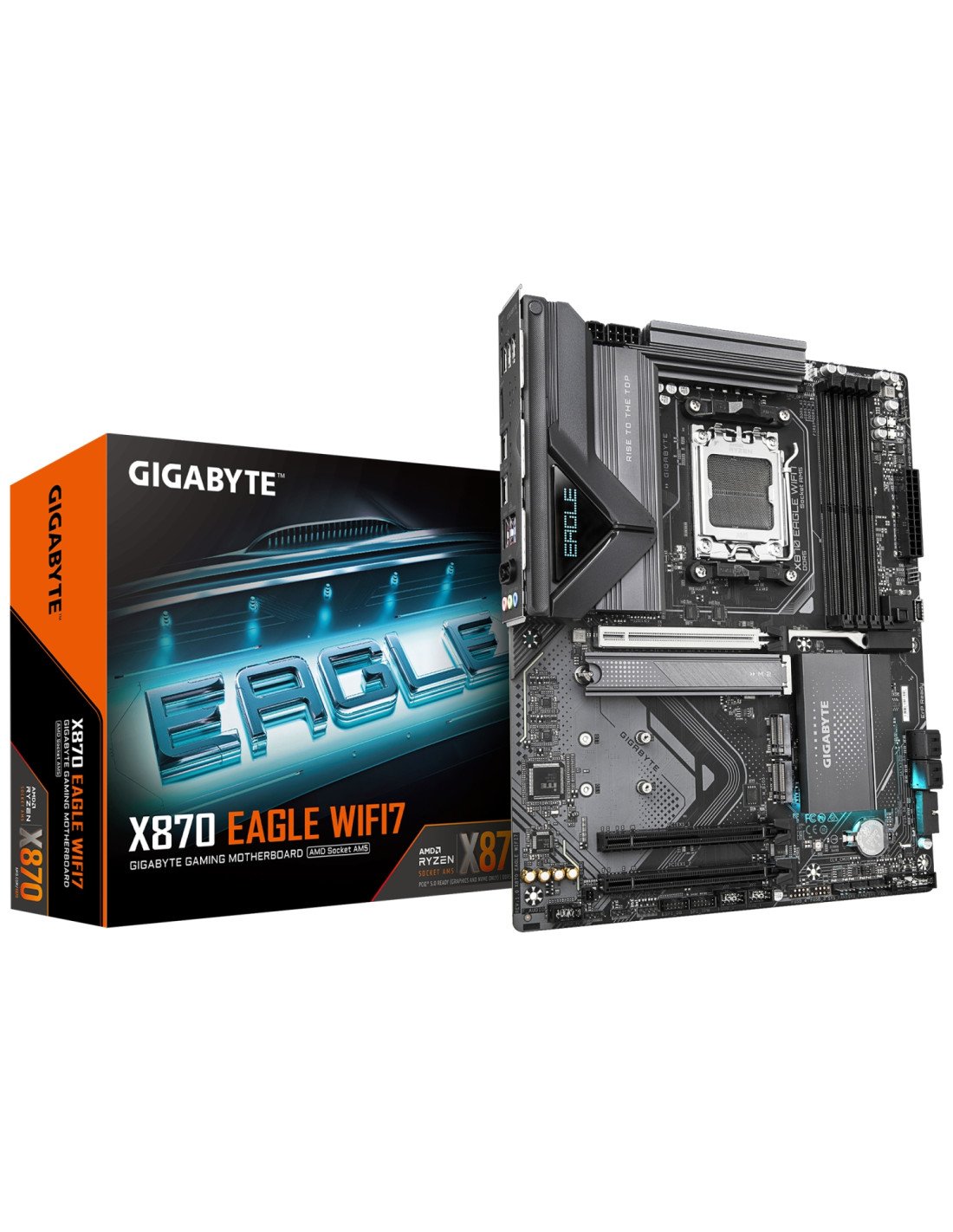 GIGABYTE X870 EAGLE WIFI7 Placa Base - Compatible con CPUs AMD Ryzen 9000, 14+2+2 fases VRM, hasta 8000MHz DDR5 (OC), 1xPCIe 5.0