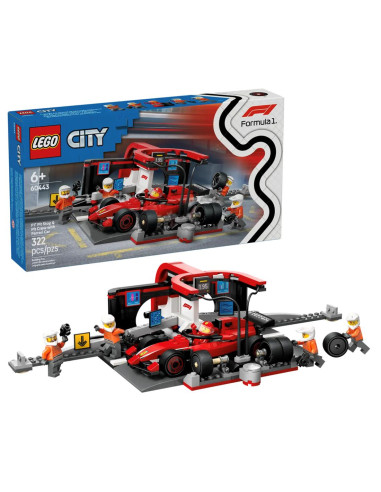 LEGO 60443 Parada en Boxes de F1 y Equipo de Mecánicos con Coche Ferrari