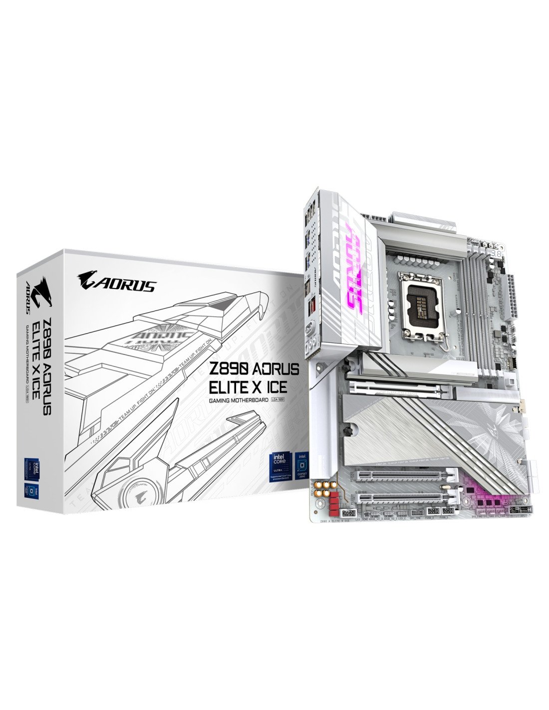 GIGABYTE Placa base Z890 AORUS ELITE X ICE - Compatible con CPUs Intel Core Ultra (Serie 2), VRM de 16+1+2 fases, hasta 9500MHz 
