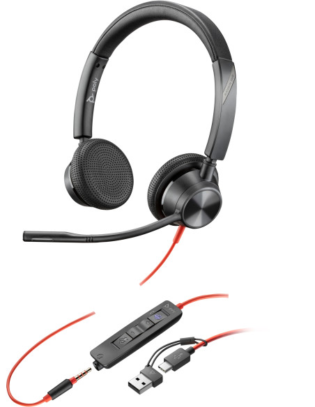 HP Poly Auriculares estéreo Poly Blackwire 3325 con certificación