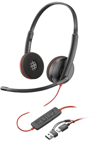 HP Poly Auriculares Poly Blackwire 3220 estéreo USB-C + adaptador
