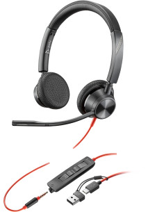 HP Poly Auriculares estéreo Poly Blackwire 3325 USB-C + Conector de