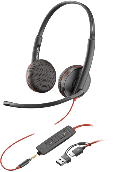 HP Poly Auriculares estéreo Poly Blackwire 3225 USB-C + Conector de