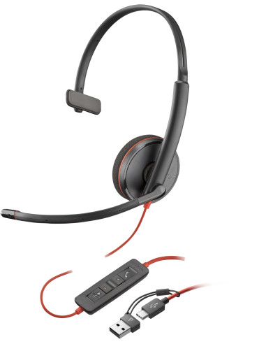 HP Poly Auriculares Poly Blackwire 3210 monaural USB-C + adaptador