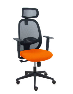 Piqueras y Crespo Silla Cilanco negra malla negra asiento bali naranja oscuro brazo regulable cabecero regulable
