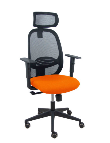 Piqueras y Crespo Silla Cilanco negra malla negra asiento bali naranja oscuro brazo regulable cabecero regulable
