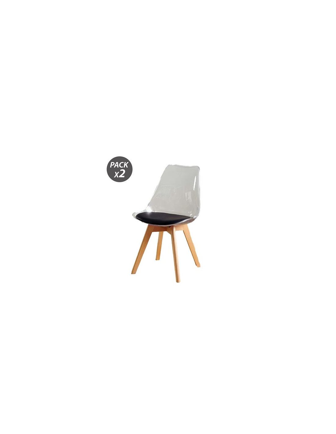 PACK 2 SILLAS DESIGN D1000 TRANSPARENTES + COJÍN NEGRO MUVIP