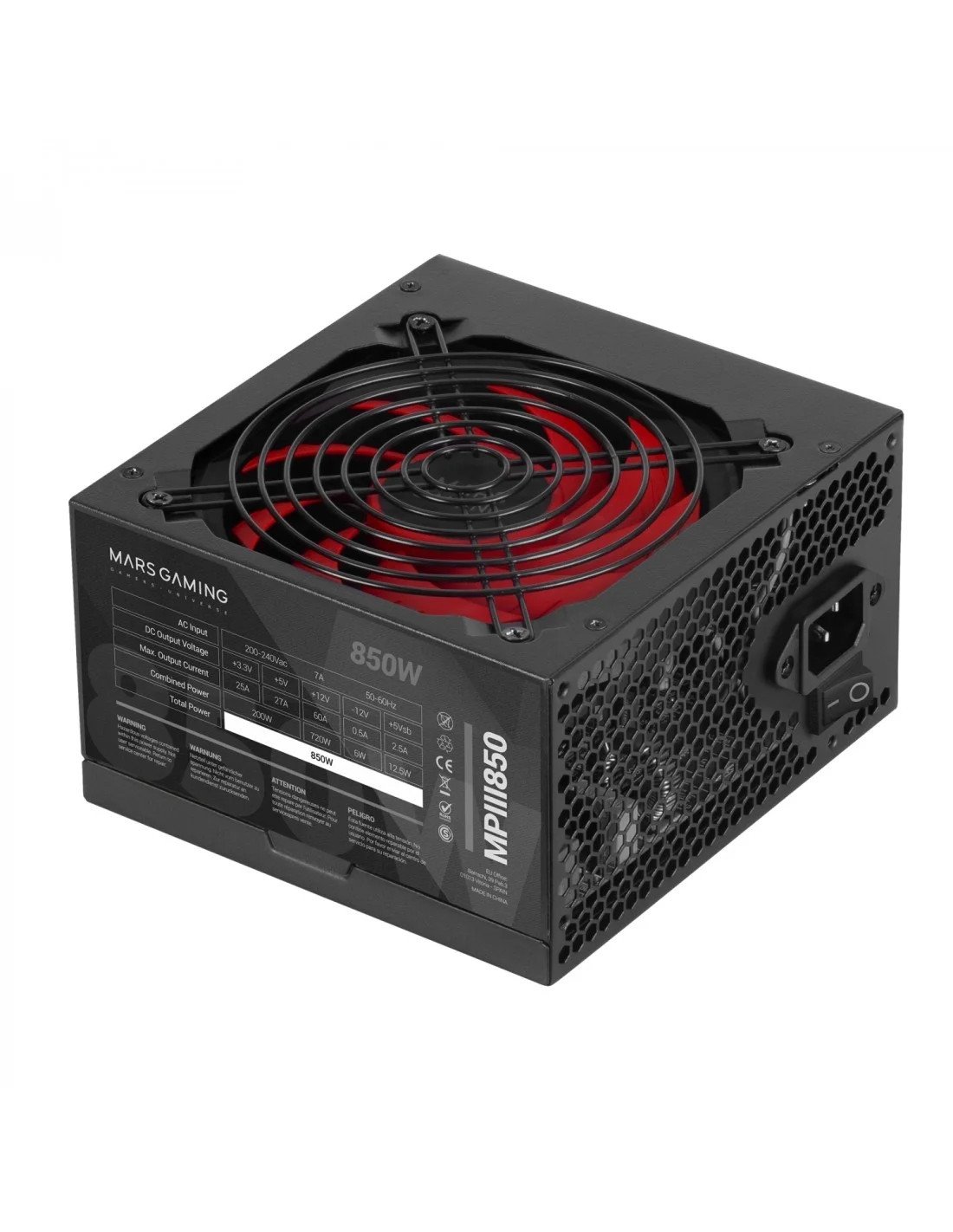 FUENTE DE ALIMENTACIÓN MARS GAMING PC ATX 850W 5 AÑOS DE GARANTÍA MPIII850