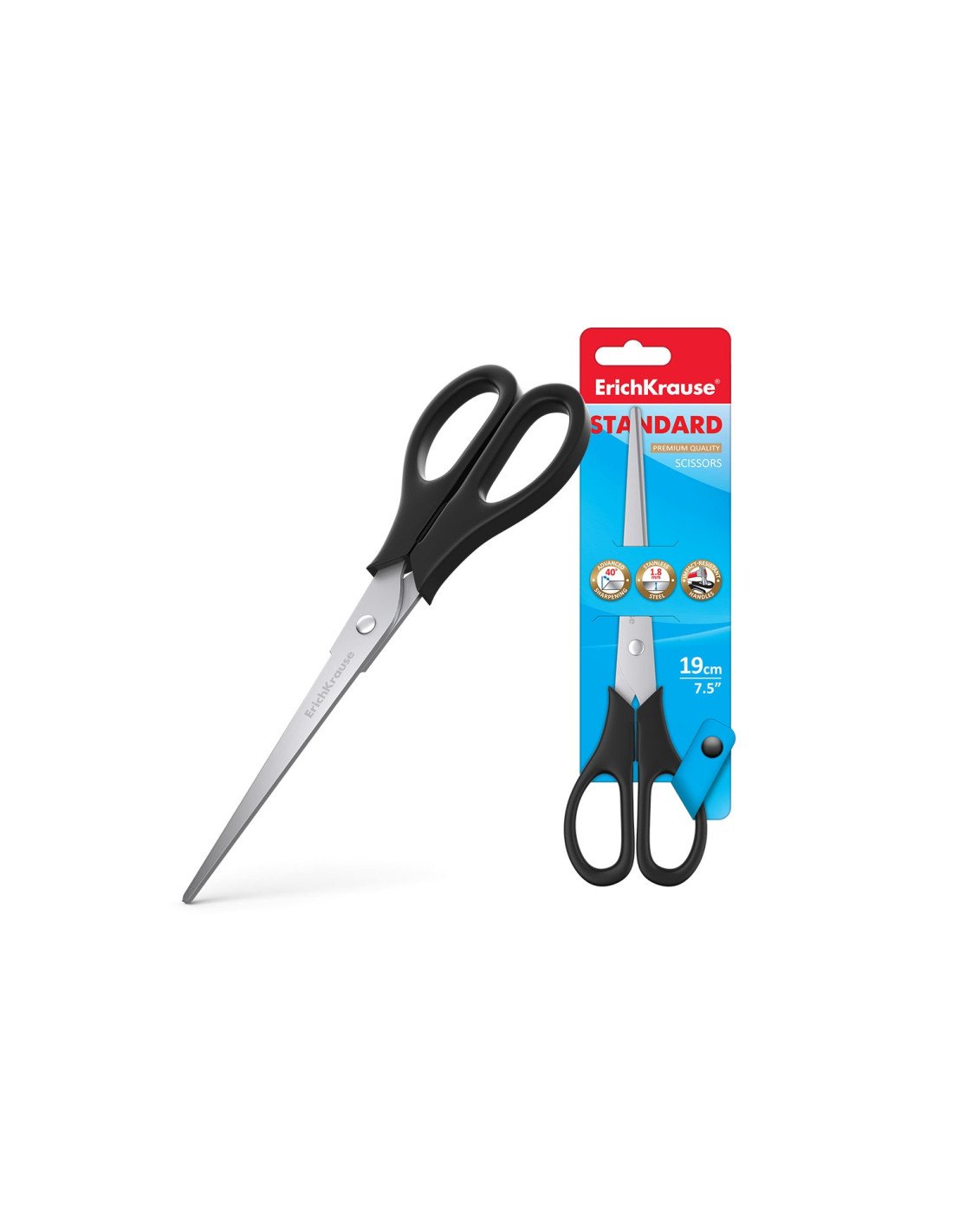 ErichKrause Standard Tijeras de oficina Corte recto Negro, Acero inoxidable