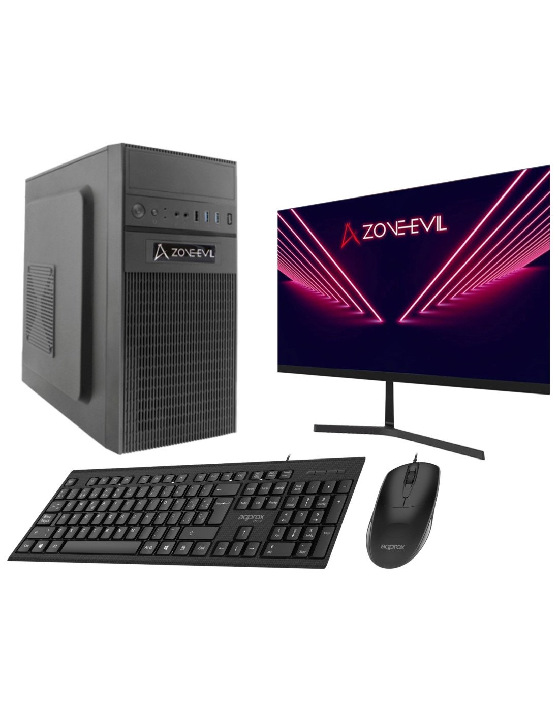 Zone Evil Core Work Intel Core i3 14100/16GB/1TB SSD Nvme Negro Windows 11 + Monitor 24 Teclado y ratón