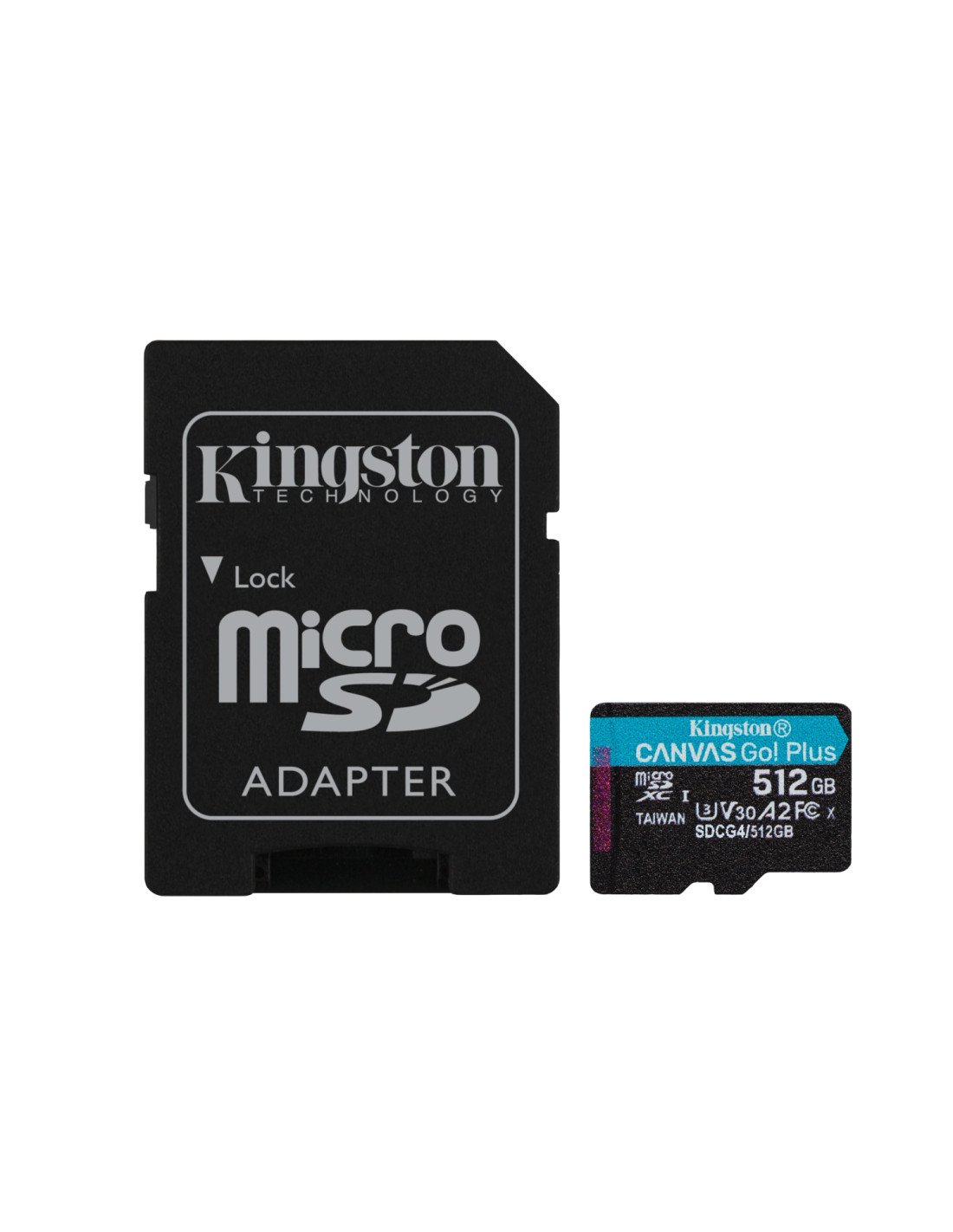 Kingston Technology Tarjeta microSDXC Canvas Go Plus Gen4 de 512 GB, 200 MB/s, A2 U3 V30 y adaptador