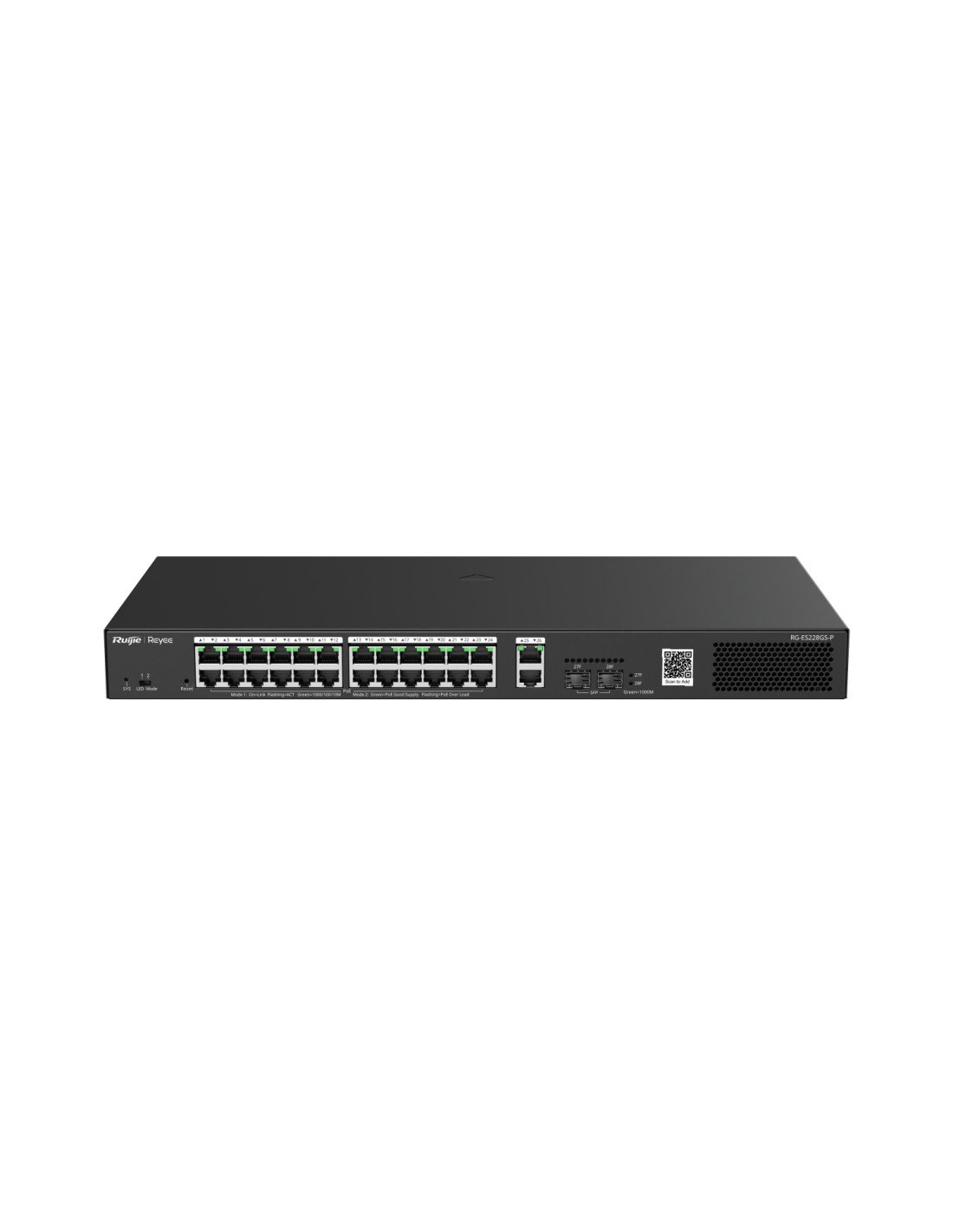 Ruijie Networks RG-ES228GS-P switch Gestionado Gigabit Ethernet (10/100/1000) Energía sobre Ethernet (PoE) Negro