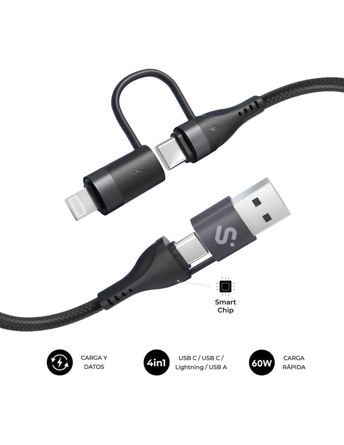 SUBBLIM CABLE TOP 4IN1 60W C-C-L-A 1m