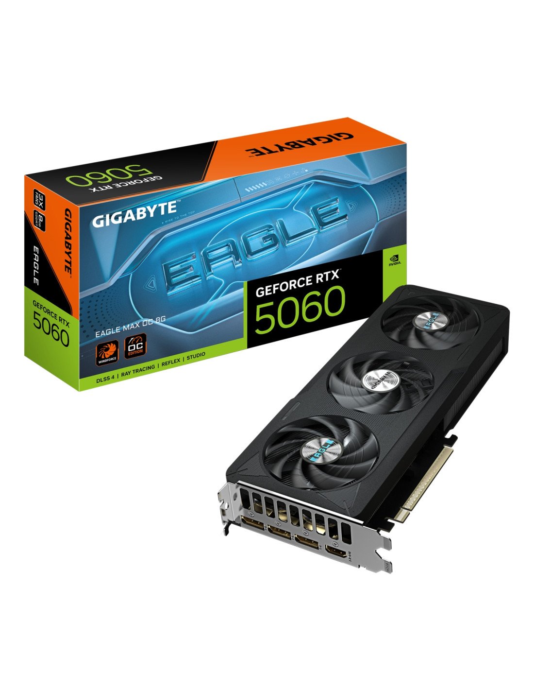 GIGABYTE GeForce RTX 5060 EAGLE MAX OC 8G Tarjeta Gráfica – 8 GB GDDR7, 128 bits, PCI-E 5.0, frecuencia de núcleo 2550 MHz, 3 x