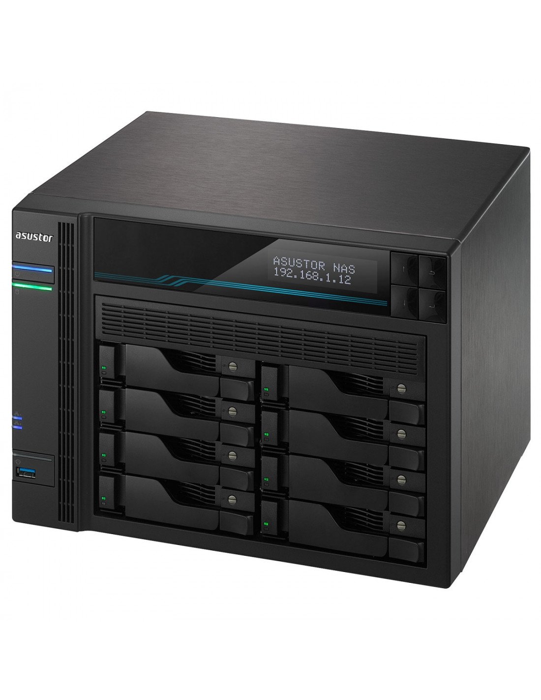 SERVIDOR NAS ASUSTOR 8 BAHIAS ATOM C3538 QUAD CORE DENVERTON 2.1GHZ 8GB 2X2.5GBE 2X10GBE RAID 0.1 JBOD SATA6GB USB 3.0 AS6508T