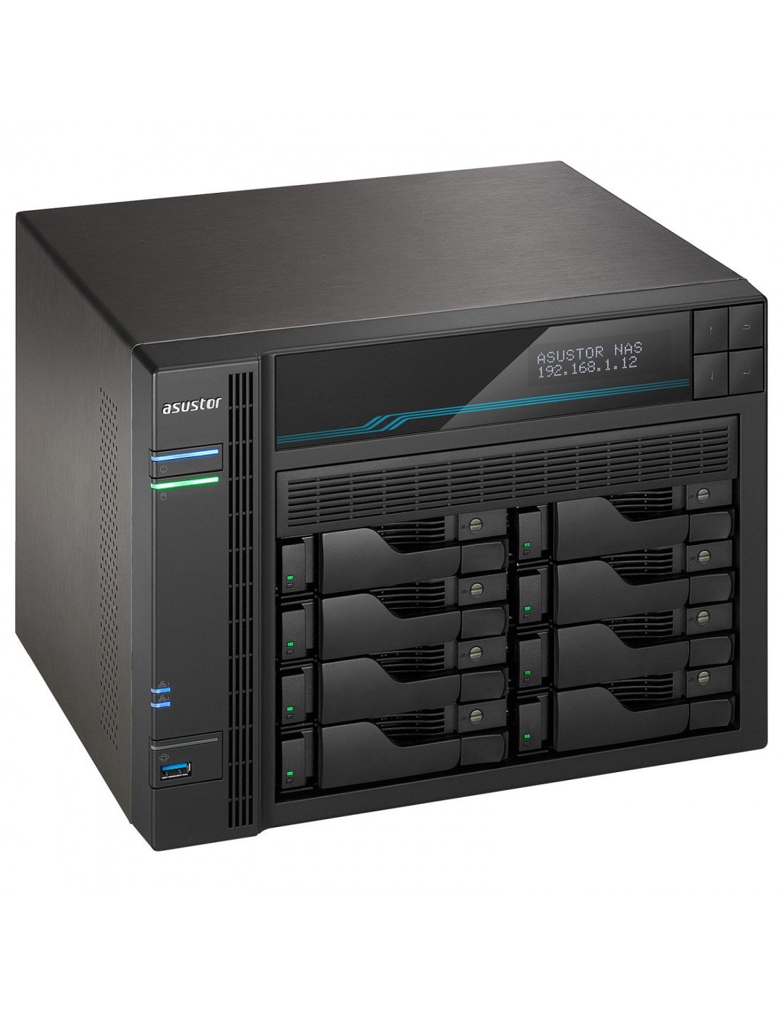 SERVIDOR NAS ASUSTOR 8 BAHIAS ATOM C3538 QUAD CORE DENVERTON 2.1GHZ 8GB 2X2.5GBE 2X10GBE RAID 0.1 JBOD SATA6GB USB 3.0 AS6508T