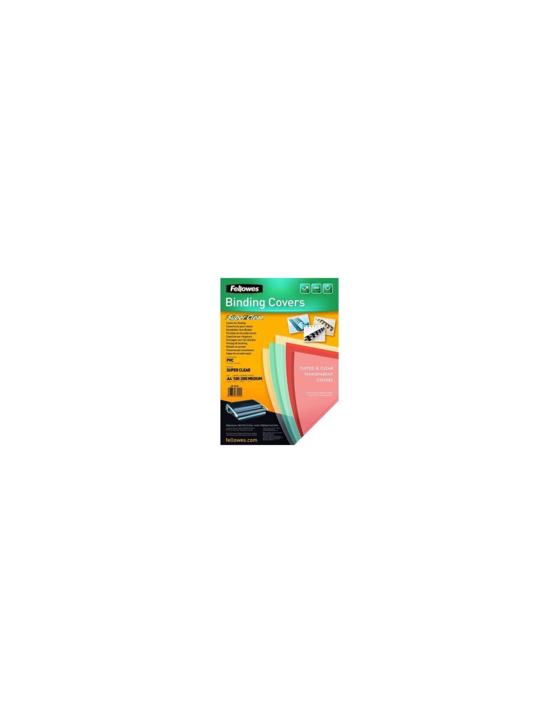 PACK DE 100 PORTADAS DE PVC TRANSPARENTE FELLOWES TAMAÍ‘O A4 200 MICRAS 5376102