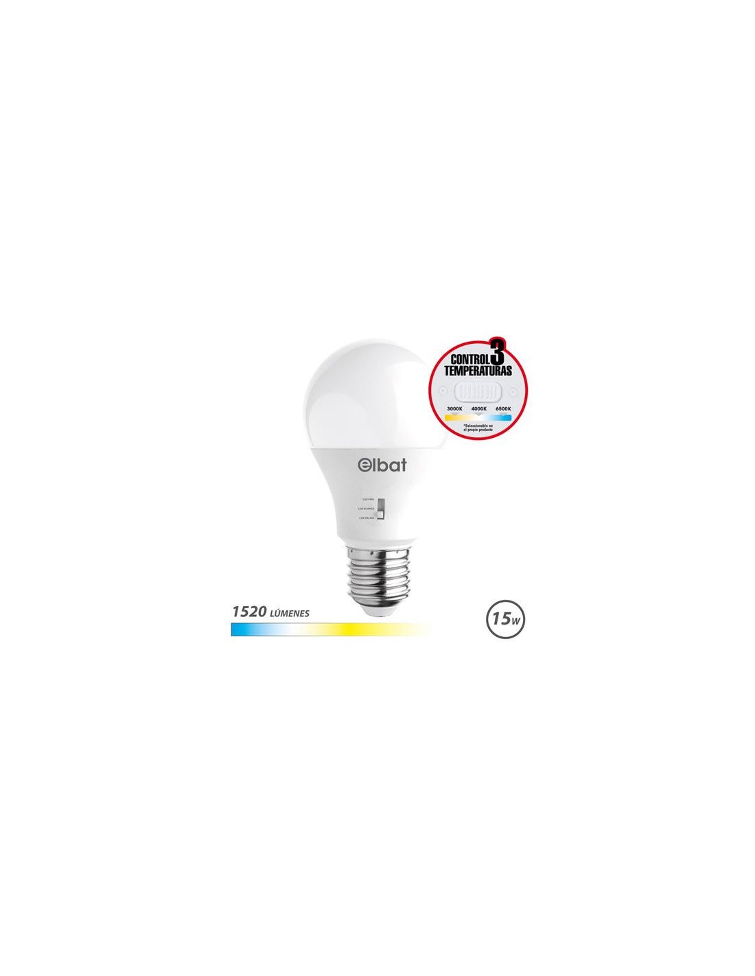 BOMBILLA LED A60 | 15W | 1520LM | E27 | LUZ CALIDA/BLANCA/FRIA | ELBAT