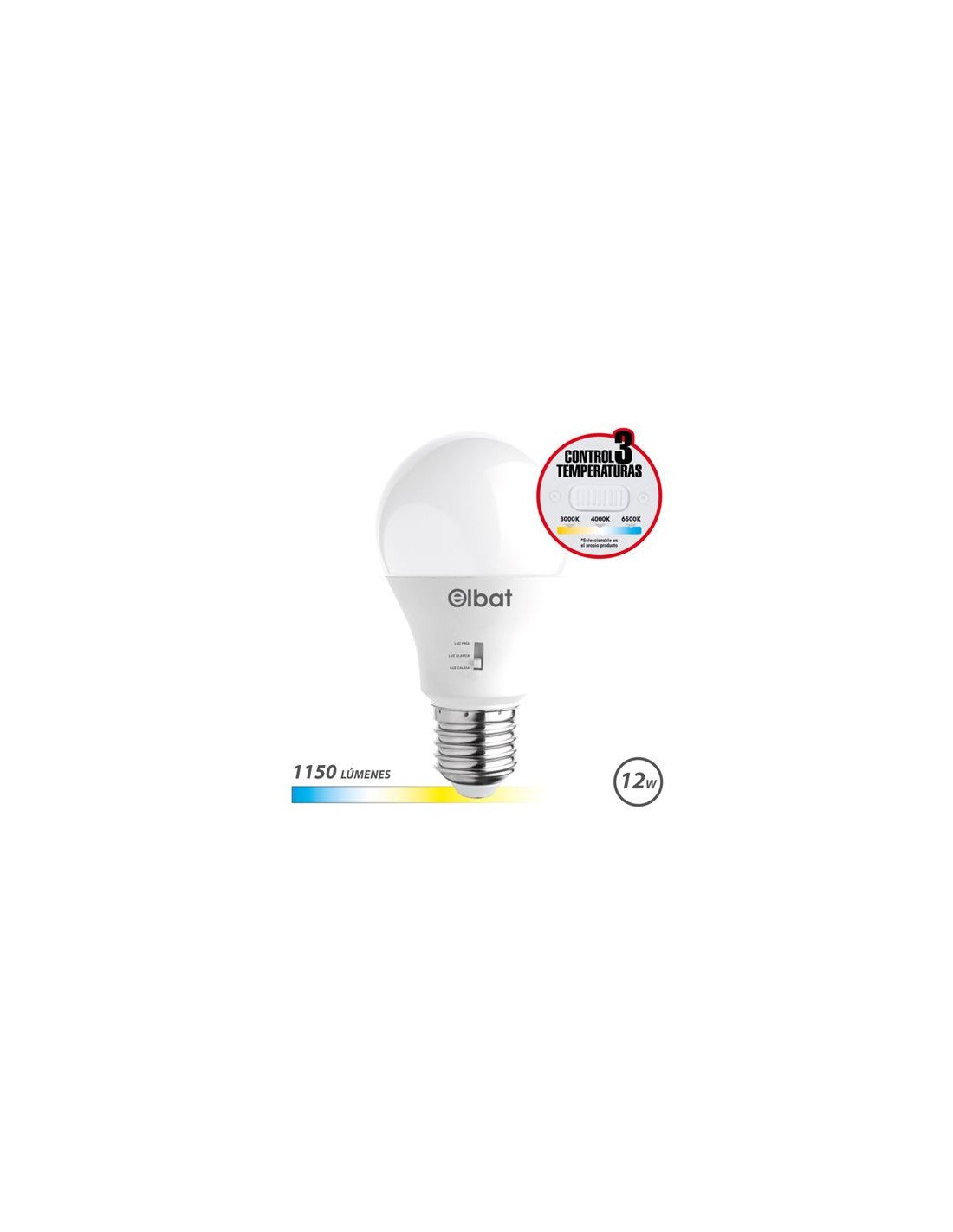 BOMBILLA LED A60 | 12W | 1150LM | E27 | LUZ CALIDA/BLANCA/FRIA | ELBAT