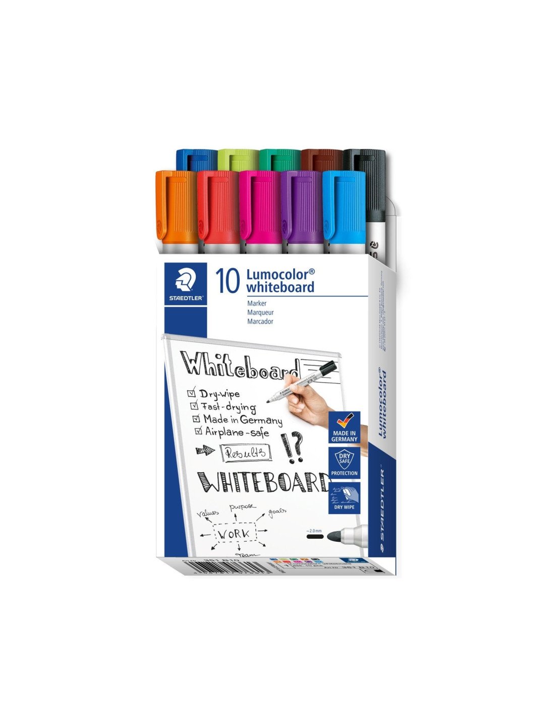 Staedtler Lumocolor 351 B10 marcador 10 pieza(s) Punta redonda Negro, Azul, Marrón, Verde, Azul claro, Verde claro, Naranja, Ros