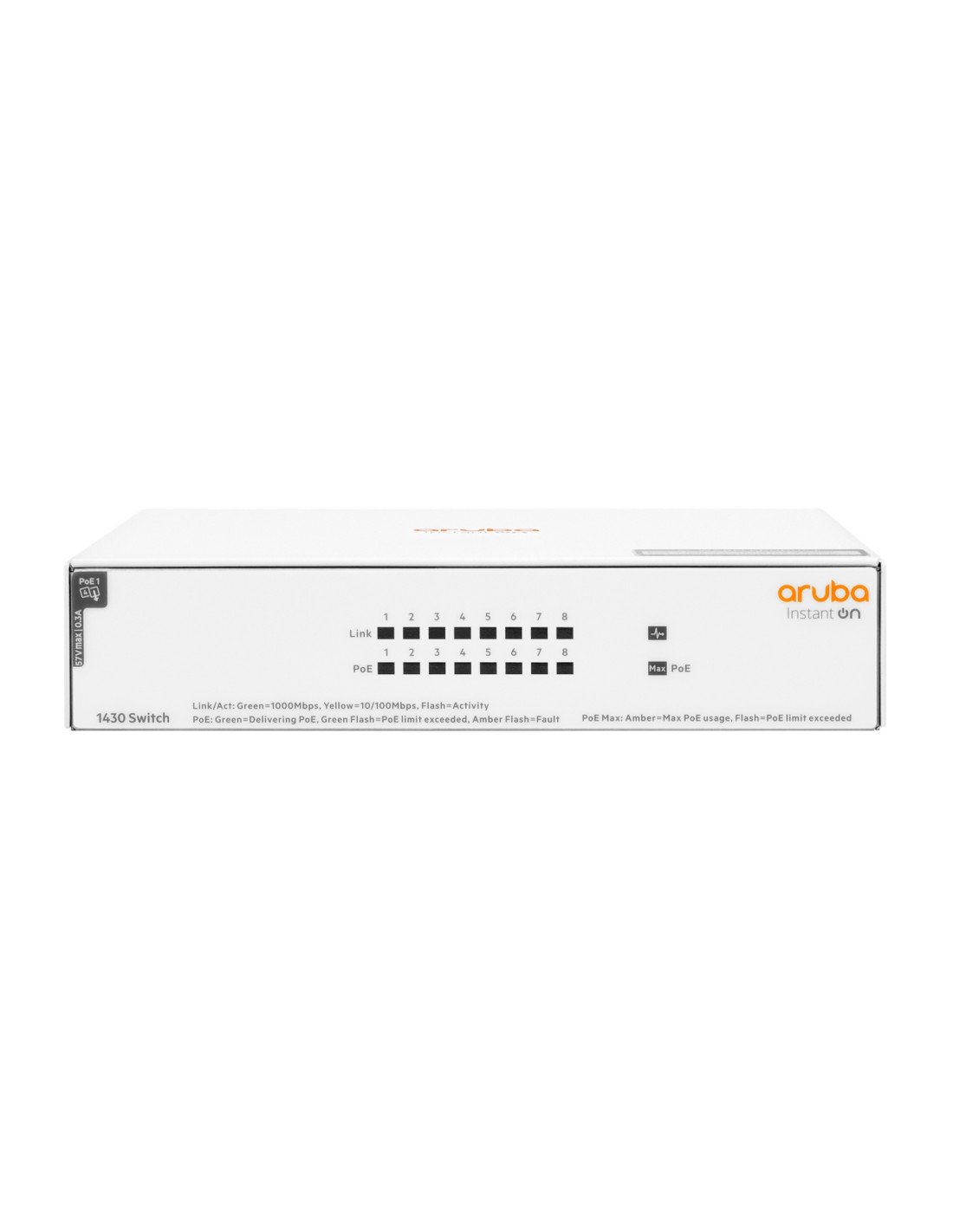 Hewlett Packard Enterprise Aruba Instant On 1430 8G Class4 PoE 64W No administrado L2 Gigabit Ethernet (10/100/1000) EnergÍ­a so