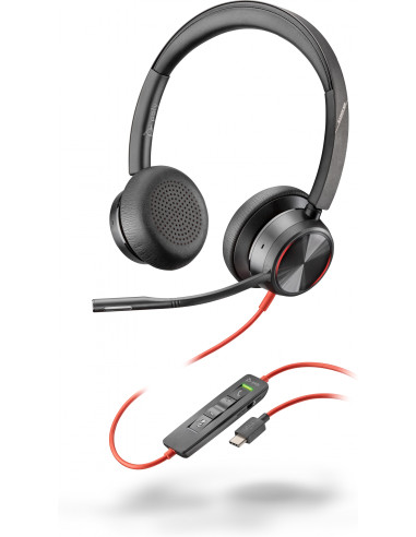 HP Poly Auriculares estéreo Poly Blackwire 8225 USB-C + Adaptador