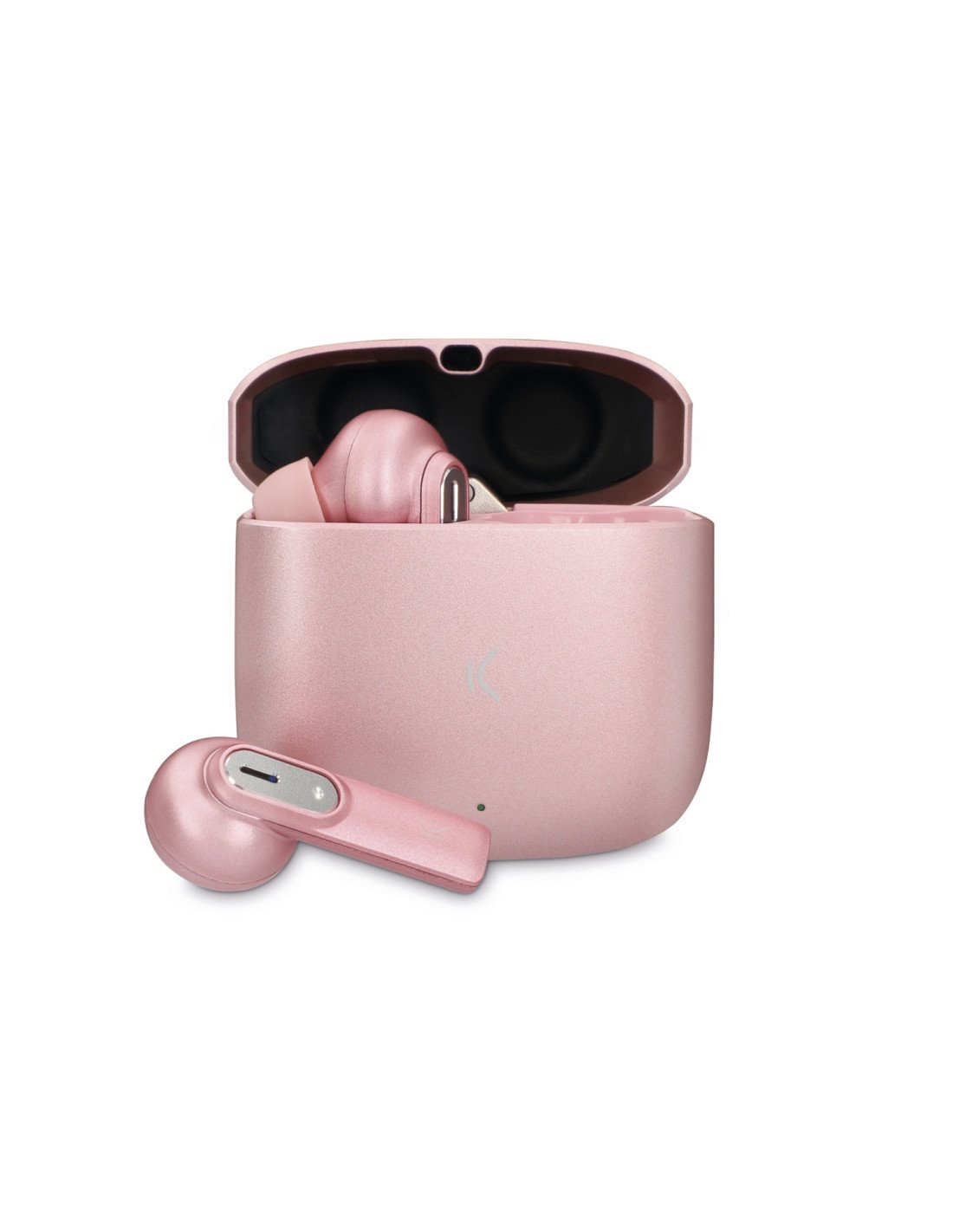 Ksix Auriculares inalámbricos Spark, Estuche metálico, Autonomía 7+20 h, Control táctil, Asistentes de voz, Llamadas, Rosa