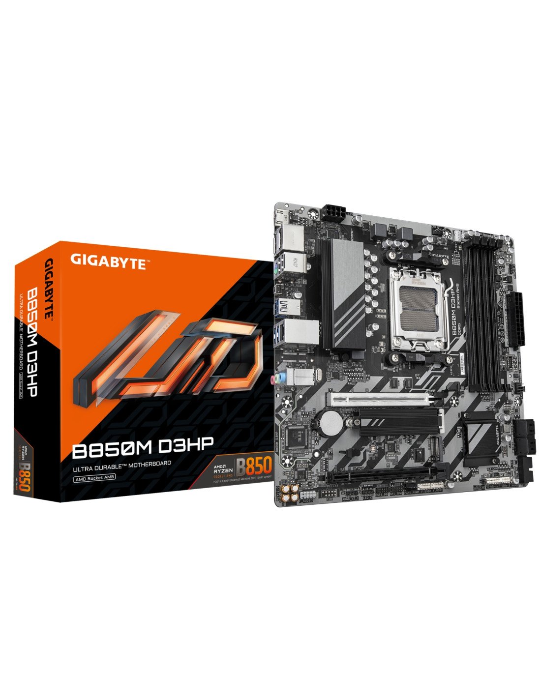 GIGABYTE B850M D3HP Placa Base - Procesadores AMD Ryzen Serie 9000, 5+2+2 fases VRM digitales, hasta 8200MHz DDR5 (OC), 1xPCIe 5