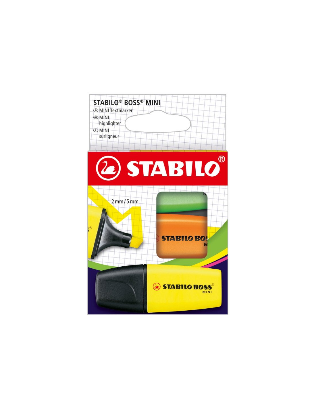 STABILO BOSS Mini marcador 3 pieza(s) Punta de cincel Verde, Naranja, Amarillo