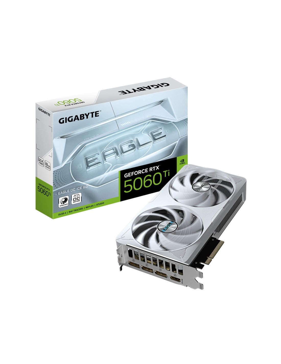 GIGABYTE GeForce RTX 5060 Ti EAGLE OC ICE 8G Tarjeta Gráfica – 8 GB GDDR7, 128 bits, PCI-E 5.0, 2617 MHz Frecuencia del núcleo, 
