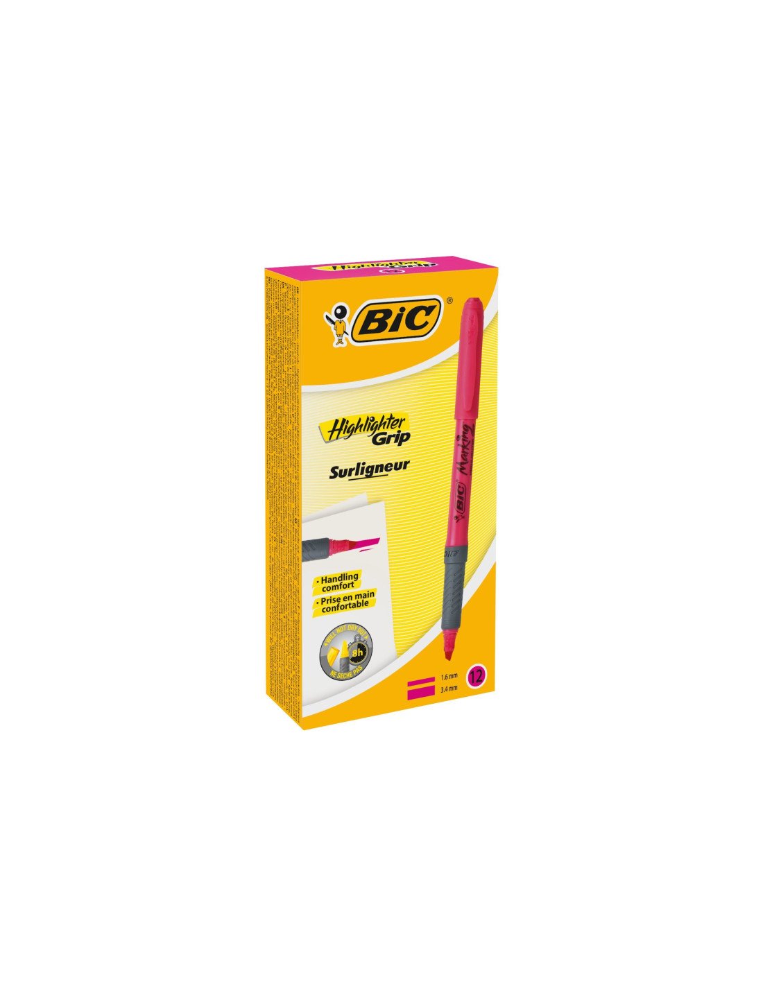 BIC Highlighter Grip marcador 12 pieza(s) Punta de cincel Rosa