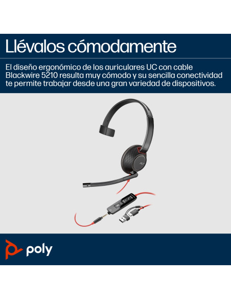 HP Poly Auriculares Poly Blackwire 5210 monaural USB-C + conector de