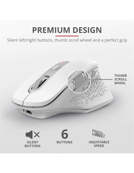 RATON TRUST OZAA ERGONOMICO RECARGABLE WIRELESS WHITE