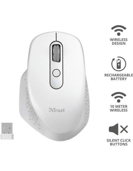 RATON TRUST OZAA ERGONOMICO RECARGABLE WIRELESS WHITE