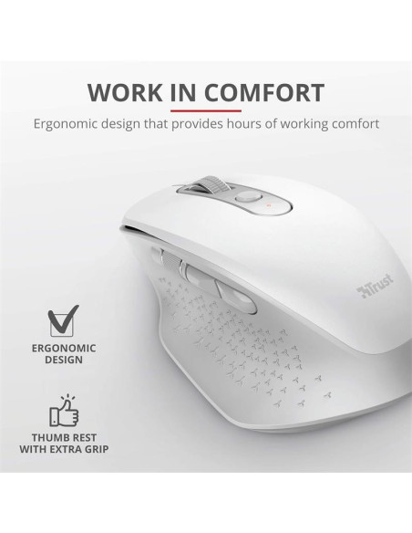 RATON TRUST OZAA ERGONOMICO RECARGABLE WIRELESS WHITE
