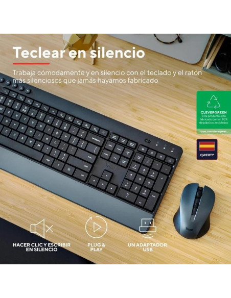 TECLADO + RATON TRUST TREZO WIRELESS BLACK ECO