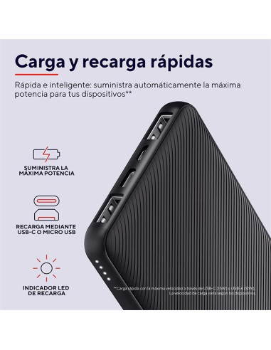 POWERBANK TRUST PRIMO SLIM 5000MAH 2A USB + USB-C + MICRO-USB ECO BLACK
