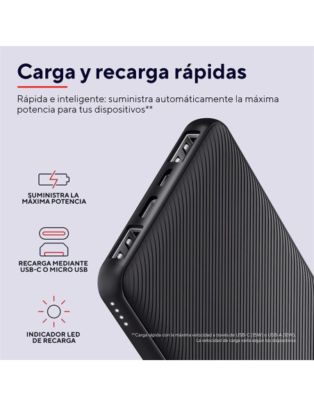 POWERBANK TRUST PRIMO SLIM 5000MAH 2A USB + USB-C + MICRO-USB ECO BLACK
