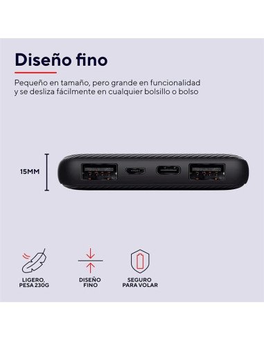 POWERBANK TRUST PRIMO SLIM 5000MAH 2A USB + USB-C + MICRO-USB ECO BLACK
