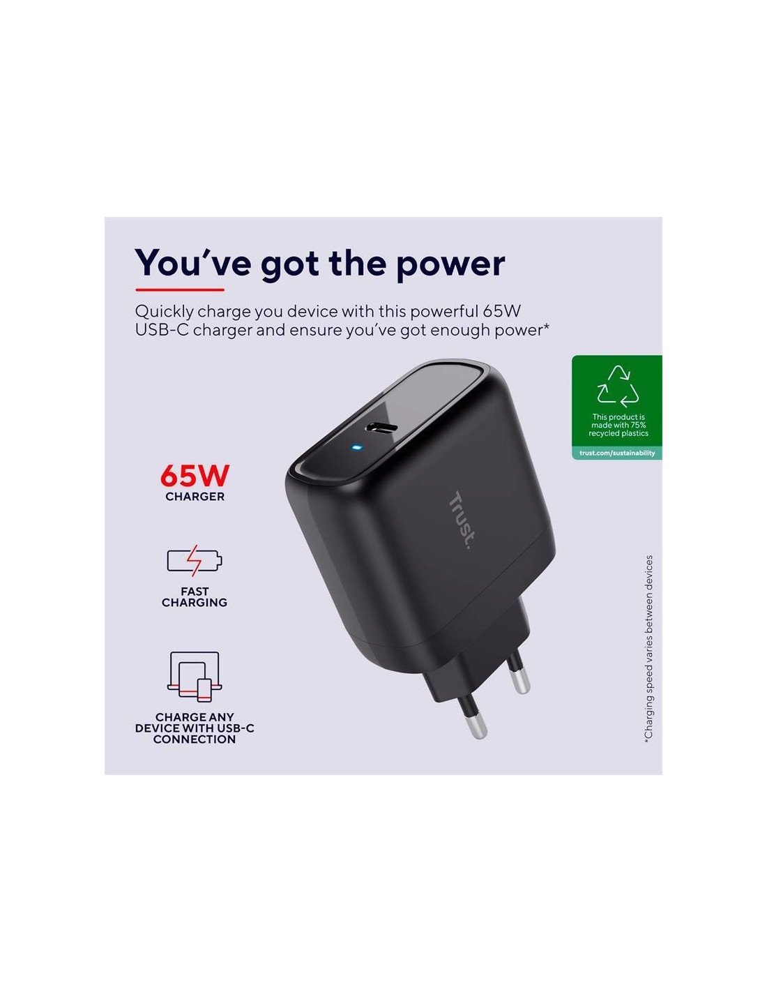 CARGADOR TRUST MAXO USB-C 65W 2M BLACK