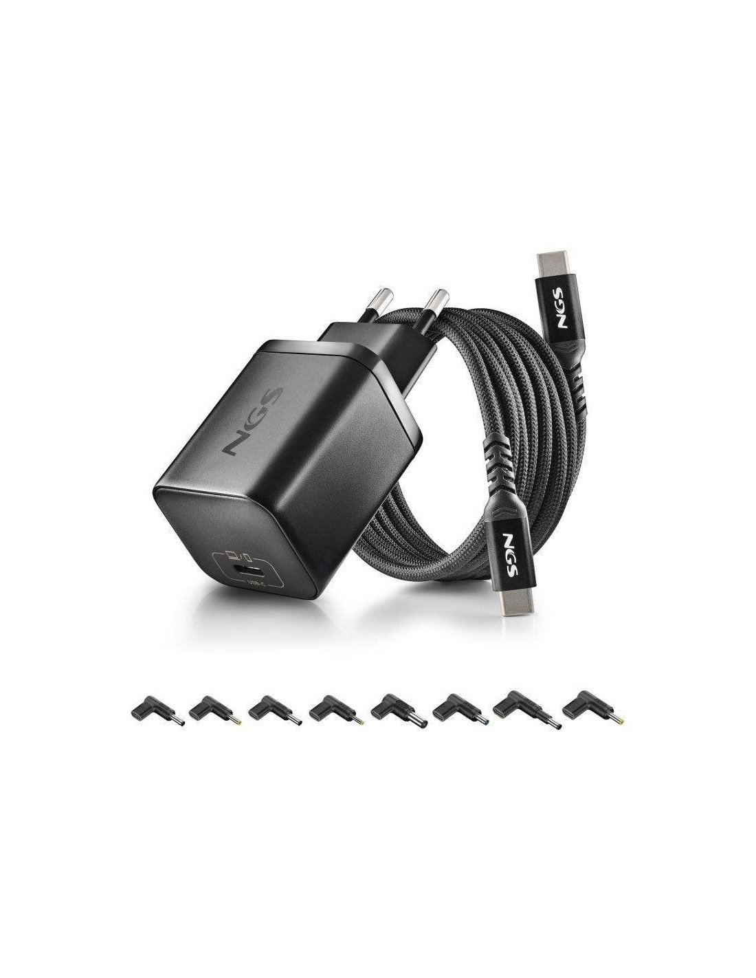 CARGADOR DE PORTATIL HP NGS BUD GAN USB-C 65W 8 CONECTORES + CABLE 1.5M USB-C BLACK