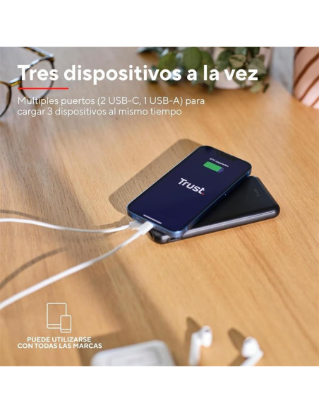POWERBANK TRUST REDOH 10000MAH USB-A + X2 USB-C BLACK