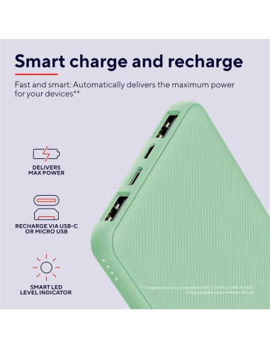 POWERBANK TRUST PRIMO SLIM 10000MAH X2 USB-A + USB-C + MICRO-USB ECO GREEN