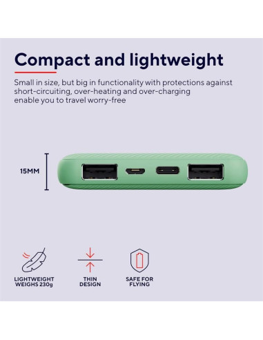 POWERBANK TRUST PRIMO SLIM 10000MAH X2 USB-A + USB-C + MICRO-USB ECO GREEN