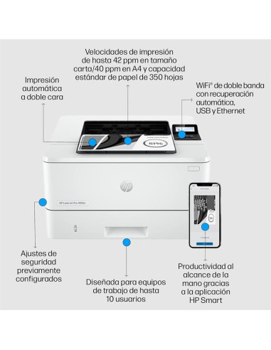 IMPRESORA HP LASERJET PRO LASER MONOCROMO 4002DN DUPLEX WHITE