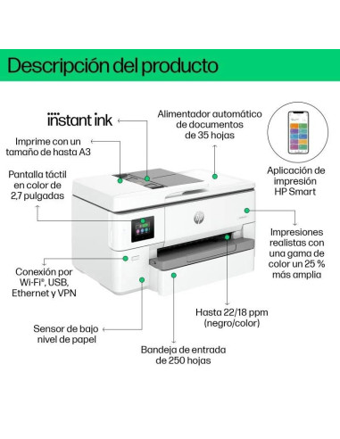 IMPRESORA HP MULTIFUNCION OFFICEJET PRO 9720E COLOR WIFI DUPLEX A3 WHITE