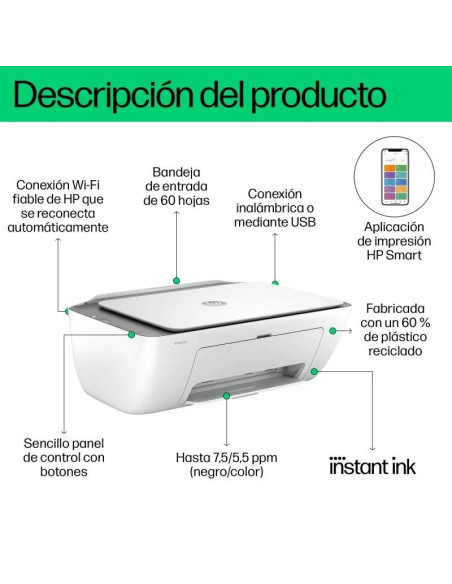 IMPRESORA HP DESKJET MULTIFUNCION 2820E COLOR WIFI WHITE