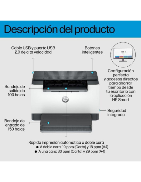 IMPRESORA HP LASER MONOCROMO LASERJET M209D DUPLEX WHITE