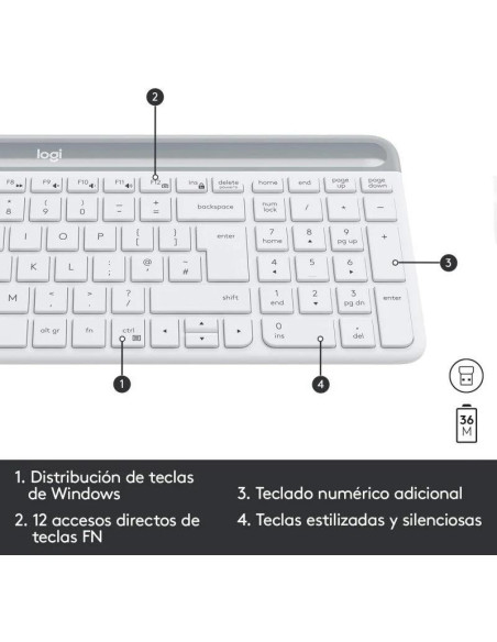 TECLADO + RATON LOGITECH MK470 SLIM WIRELESS SILENT WHITE
