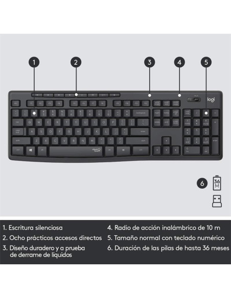 TECLADO + RATON LOGITECH MK295 WIRELESS SILENT GRAFITO